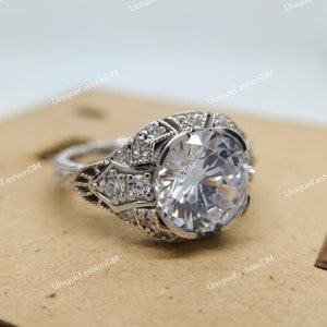 1880s Edwardian Art Deco Ring, 3.00 Carat Old European Cut Diamond Engagement Ring In 935 Argentium Silver, Antique Jewelry, Vintage Rings