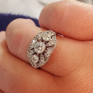 1880's Vintage Art Deco Ring, 1 Ct Round Cut Diamond Engagement Ring In 935 Argentium Silver, Estate Ring Antique Jewelry For Womens & Girls