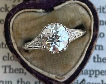 1880s Vintage Edwardian Old European Diamond Art Deco Engagement Ring In 935 Argentium Silver Antique Filigree Diamond Ring Anniversary Gift