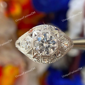 1880's Era Edwardian Antique 2.00 Ct Old European Diamond Engagement Ring 935 Argentium Silver, Art Deco Ring, Vintage Jewelry, Estate Ring