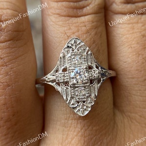 1880&#39;s Art Deco Vintage Engagement Ring, 1.50 Ct Ethical European Diamond Engagement Ring in 935 Argentium Silver Vintage Mid Century Ring