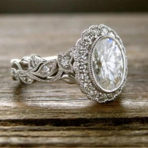 1880's Vintage Art Deco 3.00 ct. Oval Cut Diamond Engagement Ring In 935 Argentium Silver, Estate Ring, Bezel Set Antique Engagement Rings