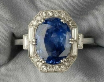 Antique Edwardian Sapphire Engagement Ring Sapphire Gemstone Diamond Enagement Ring 935 Argentium Silver Art Deco Women's / Girl's Ring