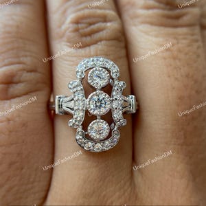 1880er Jahre Vintage Edwardian 2.20 Ct Alteuropäischer Diamant Antiker Verlobungsring In 935 Argentium Silber Drei-Stein-Ring Retro Guter Ring