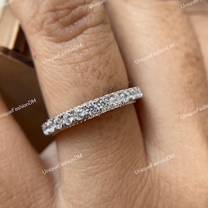 Retro Era 1880s Diamond Art Deco Wedding Band, Moissanite Stacking Band, Vintage Diamond Band, Anniversary Band, Antique Band, Dainty Band