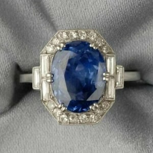Antique Edwardian Sapphire Engagement Ring Sapphire Gemstone Diamond Enagement Ring 935 Argentium Silver Art Deco Women's / Girl's Ring