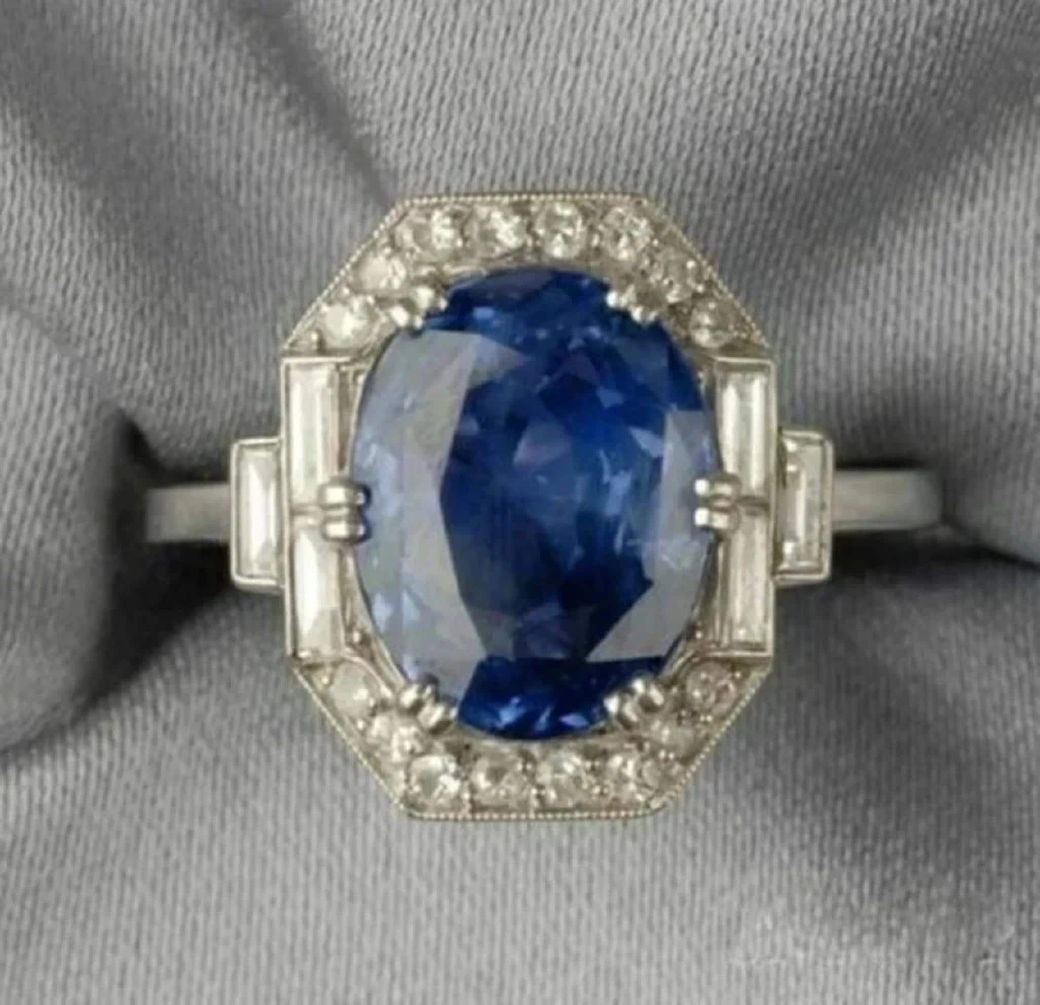 Antique Edwardian Sapphire Engagement Ring Sapphire Gemstone Diamond Enagement Ring 935 Argentium Silver Art Deco Women's / Girl's Ring
