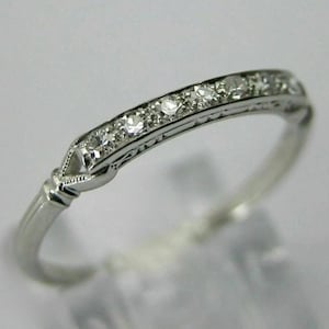 Retro Era 1880s Vintage Art Deco Band, Stacking Minimalist Band, Antique Band, Round Diamond Wedding Band 935 Argentium Silver Antique Ring