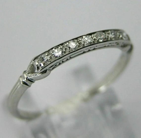 Retro Era 1880s Vintage Art Deco Band, Stacking Minimalist Band, Antique Band, Round Diamond Wedding Band 935 Argentium Silver Antique Ring