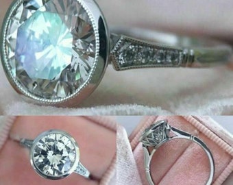 2.30 Ct Round Cut Moissanite Art Deco Edwardian Engagement Ring Vintage Bezel Diamond Wedding Ring 935 Argentium Silver Womens Fine Jewelry
