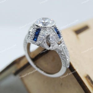 1880s Vintage 2.30Ct Round Cut Diamond Engagement Ring in 935 Argentium Silver, Art Deco Ring, Antique Engagement Ring, Estate Navette Ring
