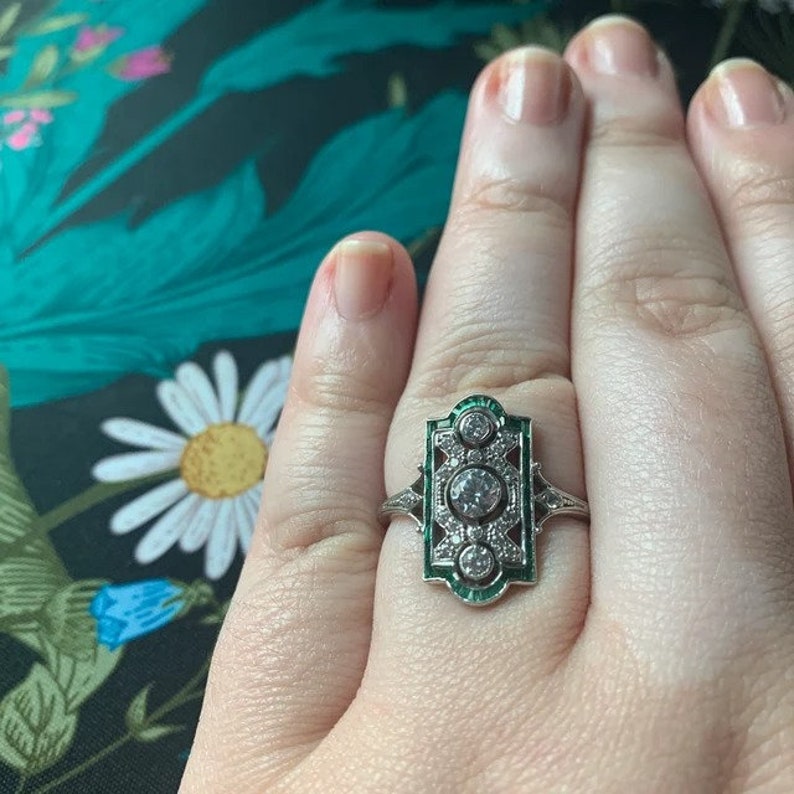 European Rings Designs Circa 1880's Vintage Emerald & Old European Diamond, Art Deco Wedding ...