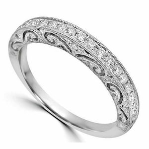 1880's Vintage Bridal Wedding Band Art Deco Stacking Band Ring 935 Argentium Silver Antique Diamond Band Engagement Ring Anniversary Gifts