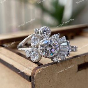 1880s Vintage Rundschliff Diamant Verlobung Ehering In 935 Argentium Silber Halo Ring Antiker Verlobungsring Art-Deco-Ring Geschenk für Sie