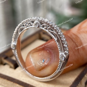 1880's Retro Vintage Bridal Wedding Band Art Deco Stacking Band Ring Moissanite Band, Antique Diamond Band Engagement Ring Anniversary Gifts