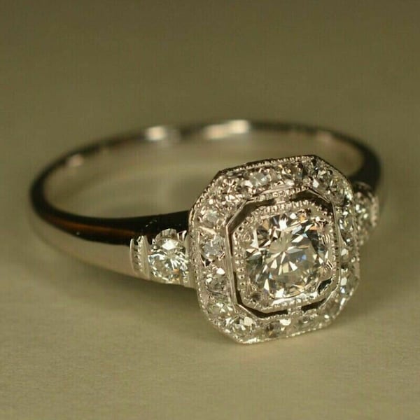 Vintage Target Halo Old European Diamond Engagement Ring 1880s Edwardian Antique Engagement Ring 935 Argentium Silver Estate Jewelry Ring
