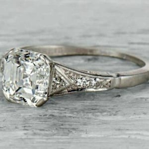 1880s Vintage 2.00 Carat Asscher Old Europen Cut Diamond Art Deco Engagement Ring 935 Argentium Silver Asscher Moissanite Edwardian Ring