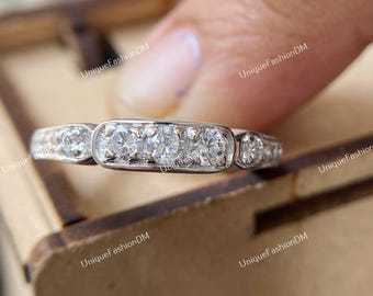 Retro Era 1880s Art Deco Diamond Wedding Band / Diamond Eternity Ring / Vintage Diamond Band/ Stackable Band / Antique Ring / Dainty Band