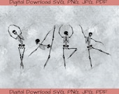 Ballerina Skeletons Dance Halloween Digital Download SVG, PNG, JPG, pdf