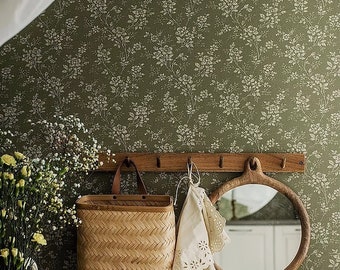 Vintage Wallpaper Green Tandrils Boho Home Decor Sold Per Full Roll Only - 20.50" wide x 33ft long - 3 Colors to Choose from