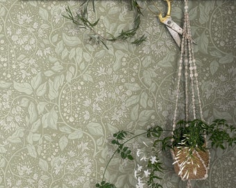 Gray Fruits Vintage Wallpaper: Deep Sea Boho Home Decor