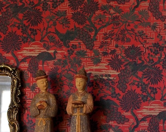 Vintage behang Samurai Boho Home Decor Verkocht alleen per volledige rol - 20,50 "breed x 33ft lang
