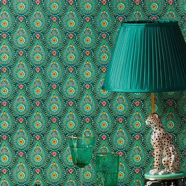 Vintage Wallpaper Indian Boho Home Decor Sold Per Full Roll Only - 20.50" wide x 33ft long - 3 Colors to Choose from