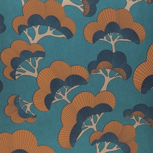 Papier peint vintage avec arbres japonais et décoration d'intérieur bohème vendu par rouleau complet uniquement 2 couleurs différentes au choix 52,1 cm de large x 10 m de long Teal