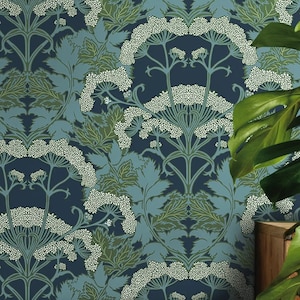 Vintage-Tapete, Blau, Jugendstil-Boho-Heimdekoration, wird nur pro Rolle verkauft – 20,50" breit x 33 Fuß lang