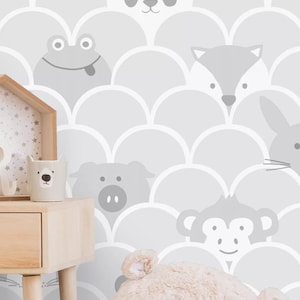 Vintage Wallpaper Baby Animals Boho Childrens Room Home Decor Vendu par rouleau complet seulement 20,50 de large x 33ft de long image 1