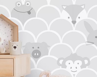 Vintage Wallpaper Baby Animals Boho Childrens Room Home Decor Sold Per Full Roll Only - 20.50" wide x 33ft long