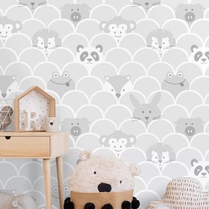 Vintage Wallpaper Baby Animals Boho Childrens Room Home Decor Sold Per Full Roll Only 20.50 wide x 33ft long image 3