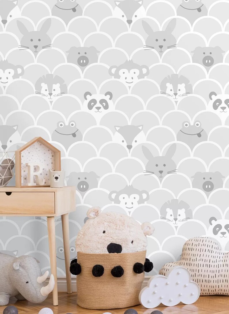 Vintage Wallpaper Baby Animals Boho Childrens Room Home Decor Vendu par rouleau complet seulement 20,50 de large x 33ft de long image 3