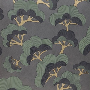 Papier peint vintage avec arbres japonais et décoration d'intérieur bohème vendu par rouleau complet uniquement 2 couleurs différentes au choix 52,1 cm de large x 10 m de long Graphite