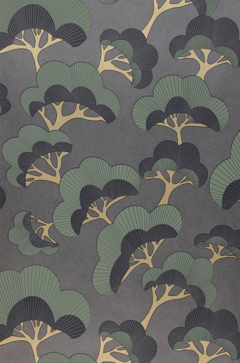 Vintage Wallpaper Japanese Trees Boho Home Decor Sold Per Full Roll Only 2 Different Colors to Choose From 20.50 wide x 33ft long Graphite