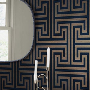 Vintage Wallpaper Blue Maze Boho Home Decor Sold Per Full Roll Only 20.50 wide x 33ft long image 1