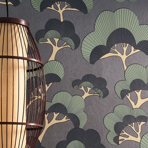 Vintage Wallpaper Japanese Trees Boho Home Decor Sold Per Full Roll Only 2 Different Colors to Choose From 20.50 wide x 33ft long image 5