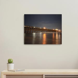 Folly Beach Pier, Folly Island, Charleston Photography, Night Art Canvas Print  8X10
