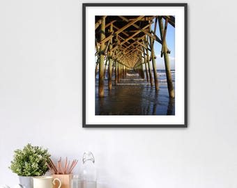 Stampa artistica del molo di Folly Beach, decorazione costiera della Carolina del Sud (incorniciata 24x20)