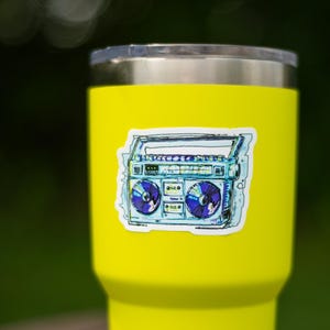 BoomBox originele schetssticker - sticker muziekliefhebber, retro design sticker, cadeau muziekliefhebber, label hiphopliefhebber, sticker vintage stijl