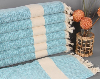 Personalized Hand Towel, Personalized Kitchen Towel, Light Turquoise Towel, Diamond Towel, 20x36 Inches Turkish Towel, Owen Towel,
