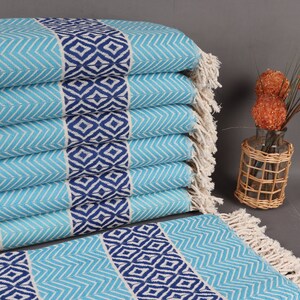 Beach Towel, Bath Towel, Turquoise-Sax Blue Peshtemal, Chevron Peshtemal, 40x71 Inches Turkish Towel Wholesale, Bulk Order Towel,