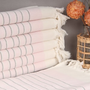 Tea Towel Favor, Monogram Kitchen Towel, Light Pink Towel, Striped Hand Towel, Terry Towel, 18x36 Inches Turkish Towel, Camping Towel,