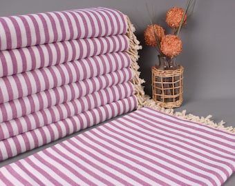 Handwoven Blanket, Wedding Gift Blankets, Purple Blanket, Striped Blanket, 75x103 Inches Oriental Bedspread, Designer Blanket,
