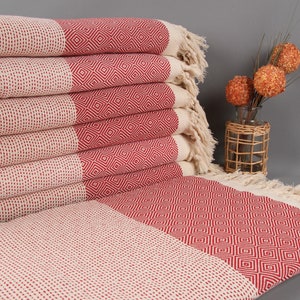 Turkse sprei, picknickdeken, rode deken, diamanten deken, 79 x 103 inch designer sprei, Turkse plaid, decordeken,