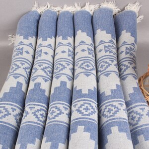 Turkish Blanket, Large Towel, Sax Blue Blanket, Kilim Throw, 56x85 Inches Cotton Throw Blanket For Couch, Camping Throw, Decor Throw, image 3