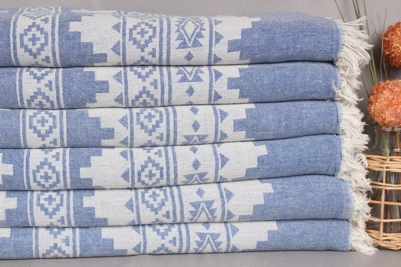 Turkish Blanket, Large Towel, Sax Blue Blanket, Kilim Throw, 56x85 Inches Cotton Throw Blanket For Couch, Camping Throw, Decor Throw, image 2