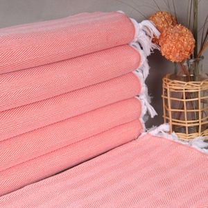 Coffee Tea Towel, Custom Hand Towel, Vermilion Towel, Herringbone Towel, 18x34 Inches Bridesmaid Gift, Turkey Towel, Bath Decor Towel,