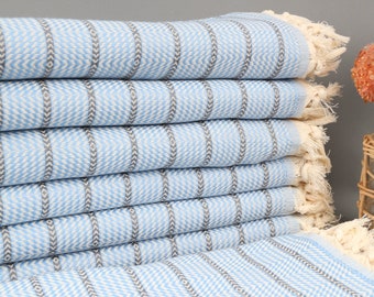 Turkish Towels Beach, Personalized Towel, Blue-Dark Gray Towel, Striped Towel, 40x71 Inches Wedding Favors, Decor Towel,