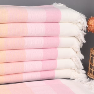 Monogram Beach Towel, Turkish Towels Beach, Pink-Yellow Towel, Striped Towel, 40x67 Inches Best Beach Towel, Hammam Towel, Fitness Towel,